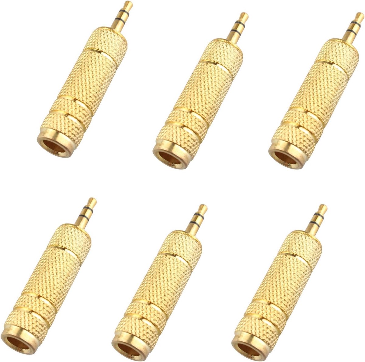 6PCS 3.5mm 1/8" Male to 6.35mm 1/4" Female Stereo Converter Audio Jack Adapter for Audio Earphones, Microphone - Gold - ShopVlot