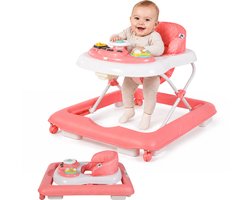 Bebies First Loopstoel / Baby Walker – Makkelijk in te klappen – In hoogte verstelbaar – Met afneembare speelset - Roze