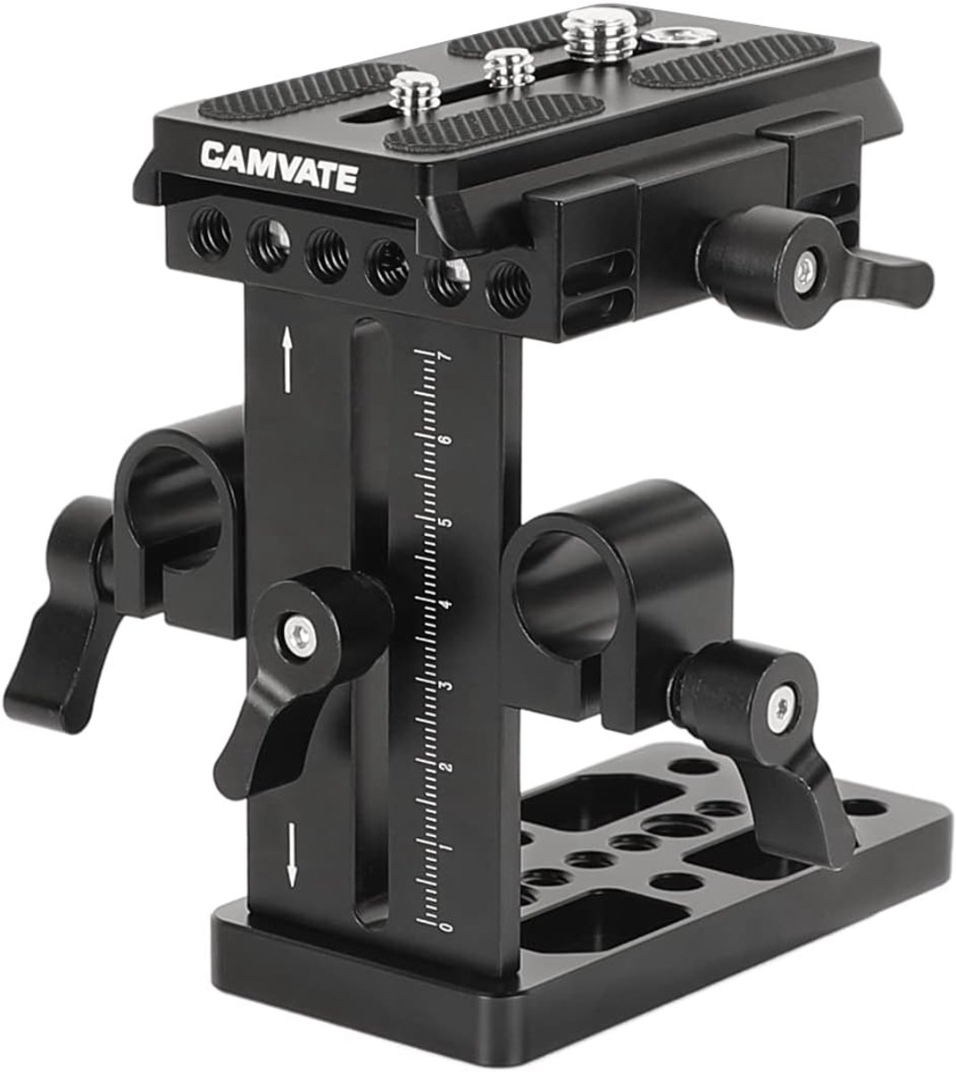 SnelShoppen - Snelle insert met verstelbaar 15 mm rail blok voor schoudermontage, aluminium, quick release plaat met 1/4" & 3/8" bevestigingsbouten, v