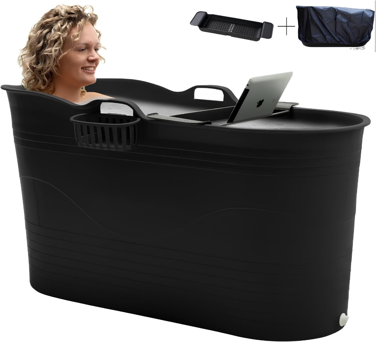 Lìon® Ijsbad - 135L Capaciteit - Ice Bath - Opblaasbaar Bad - Zwart - 122cm x 56cm x 64cm