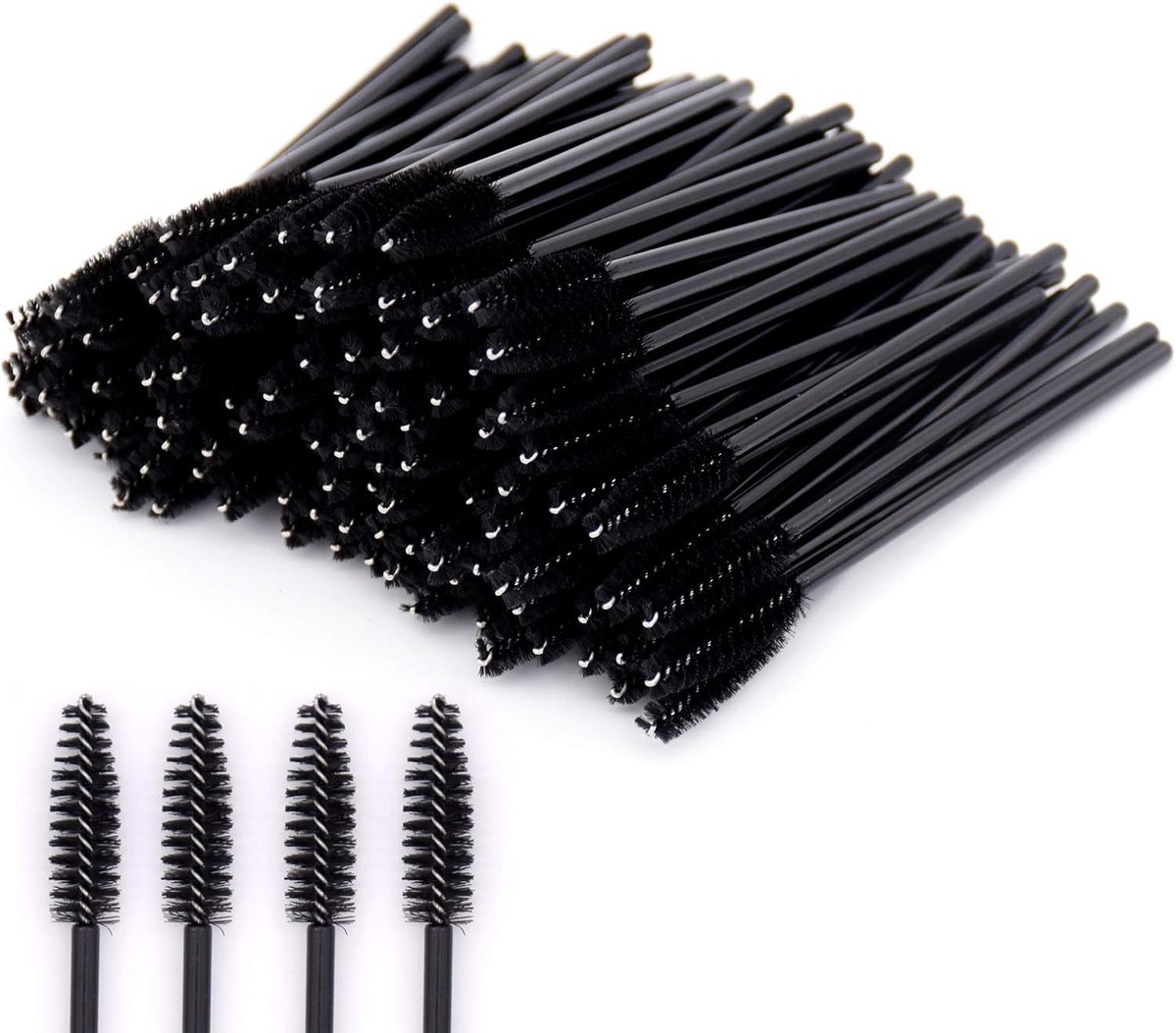 SnelShoppen - 100 Stuks Wegwerp Mascara Wanden Zwarte Wimpers Borstels Voor Wimperextensions en Wenkbrauw Applicators Cosmetische Make-up Borstels Set