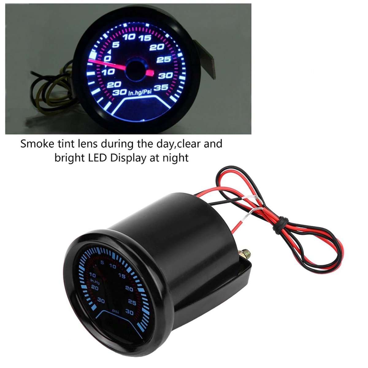 SnelShoppen - Turbo Pressure Manometer, Turbocharger Drukmeter, Turbo Boost Meter, 52 mm Diameter, Hoogwaardige Aluminium Legering, Inclusief U-beugel