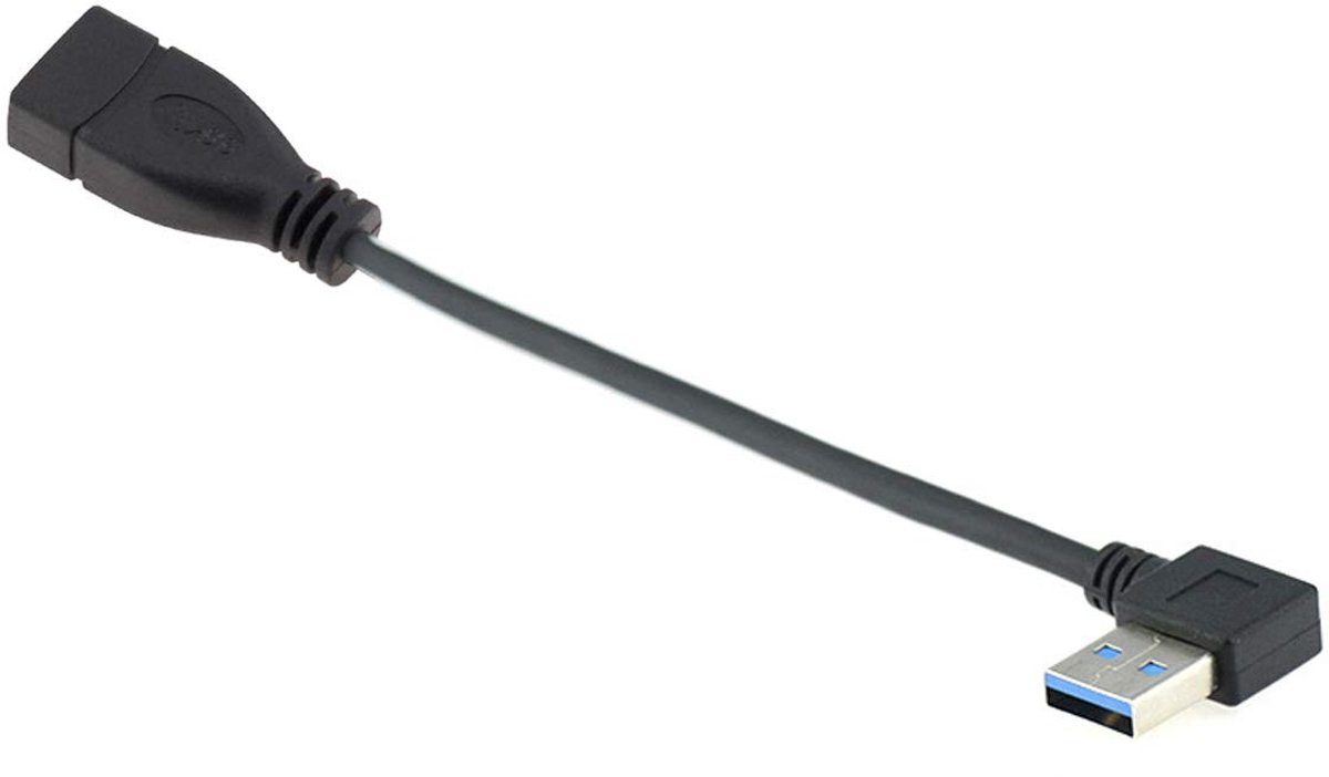 SnelShoppen - USB 3.0 Type-A Male naar Type-A Female Verlengkabel Met Links Hoek Connector 20 cm - Snelle Gegevensoverdracht Tot 5Gbps - Achterwaarts