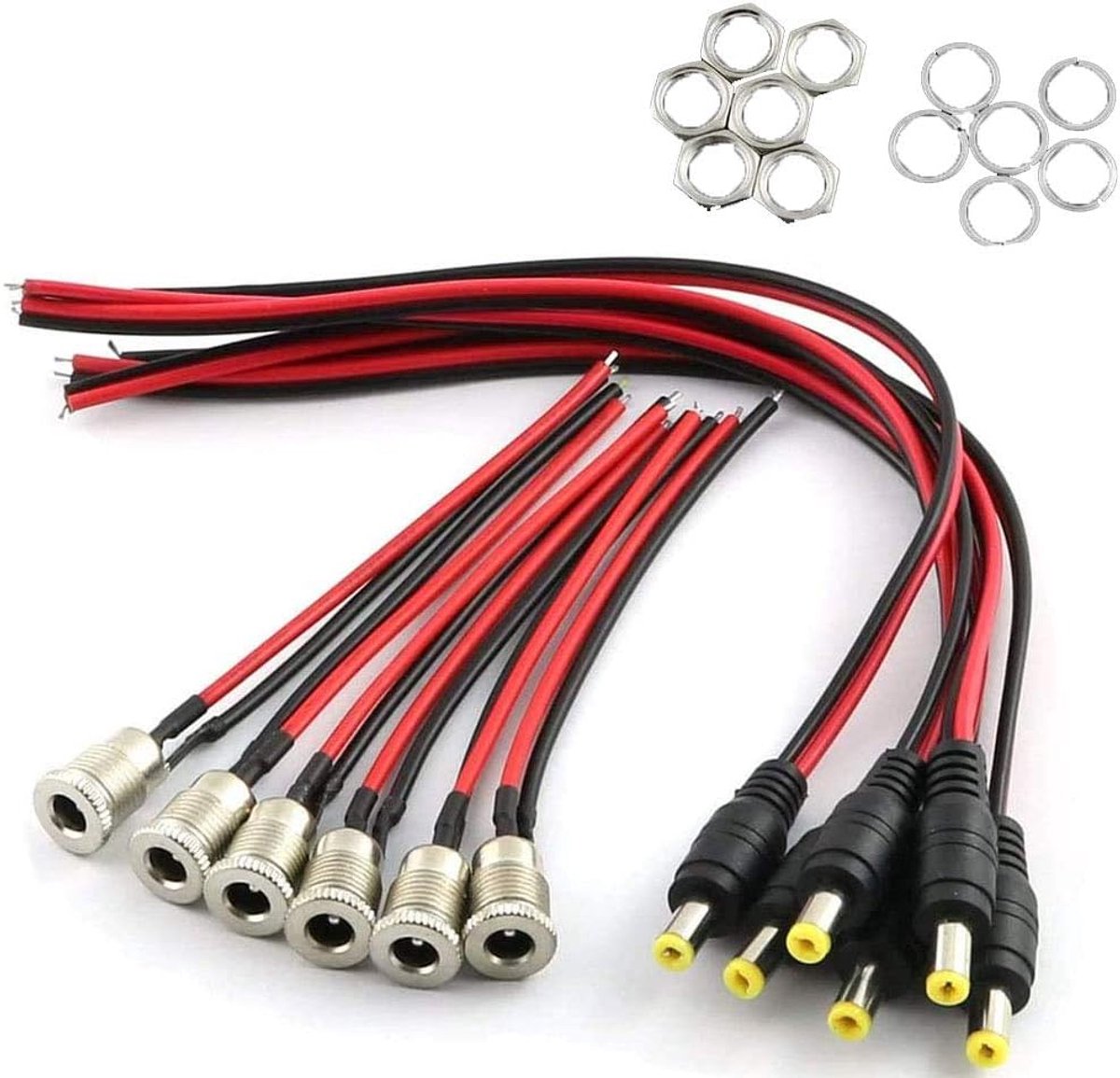 SnelShoppen - 18AWG 12V 5A DC Adapter Set met 6 Hollow Plug en 6 Power Jack Socket 5.5x2.1mm Voor Audio/Video/Mobiele Telefoons en Bewakingscamera's