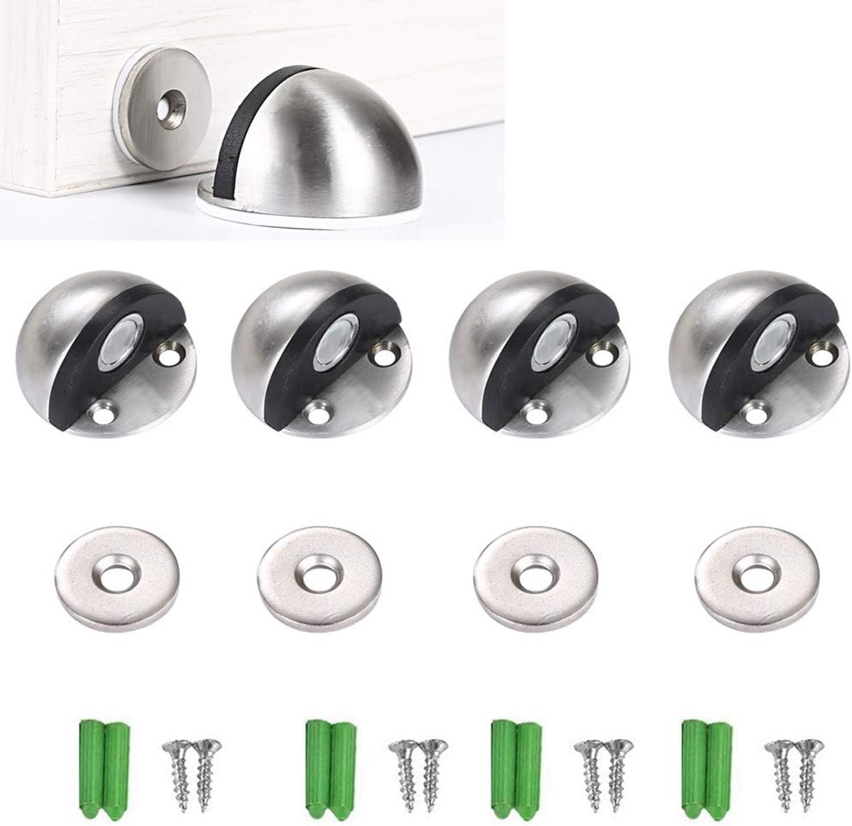 Magnetic Door Stop,4 Pcs Stainless Steel Floor Door Stop,Floor Mounted Door Stop,Heavy Duty Stainless Steel Door - ShopVlot