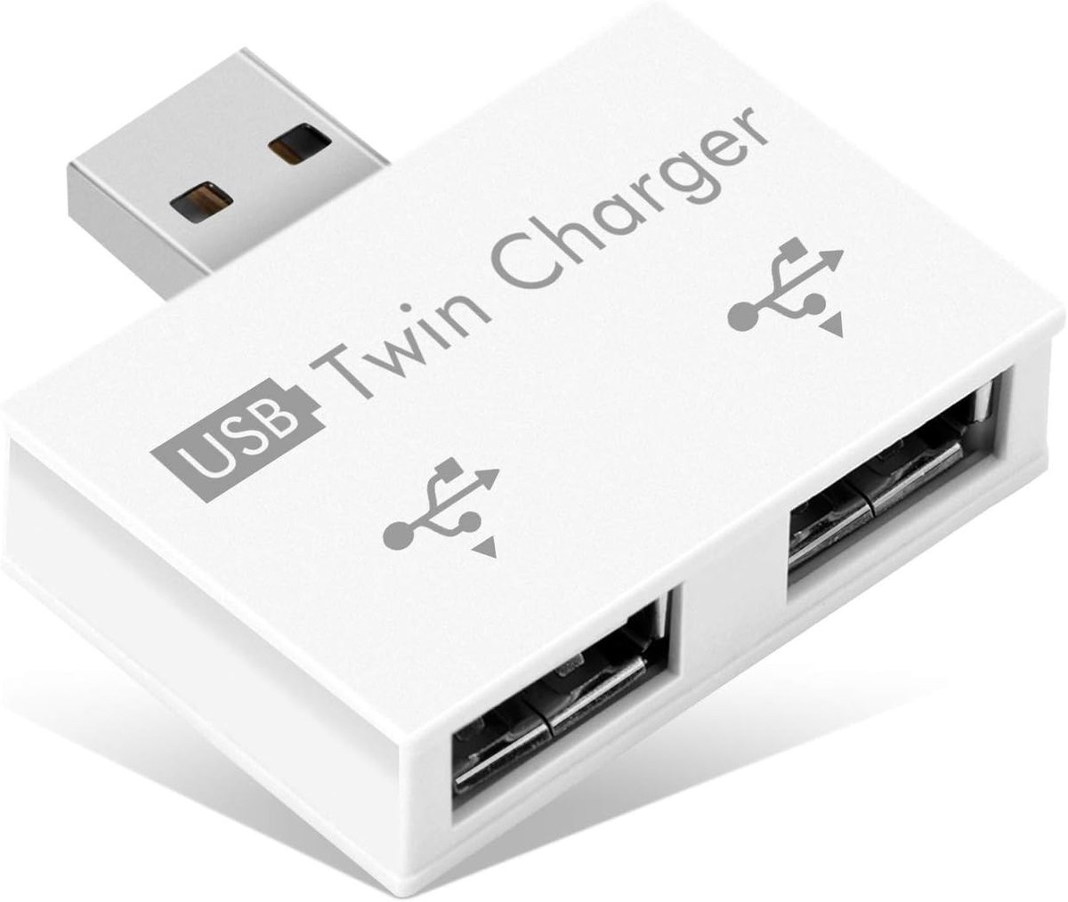 SnelShoppen - Wit USB 2.0 2-Poorts Draagbare Hub Adapter, Mannetje naar Dubbele USB Verbinding voor Laptop en Desktop, Ideaal voor Thuis en Kantoor