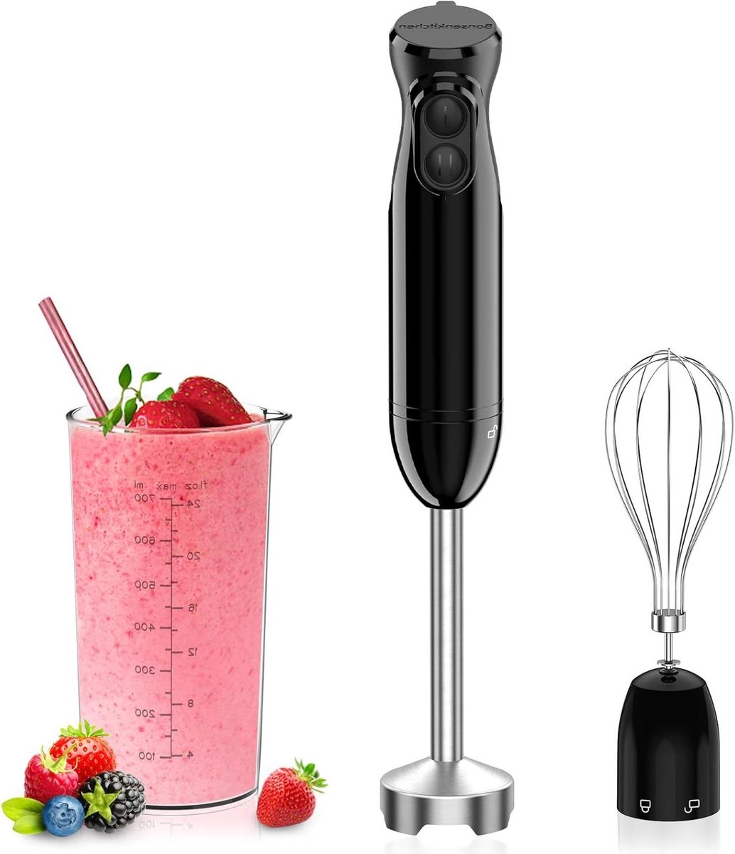 Staafmixer Set - Keukenmixer Garde - Maaltijden Bereiden - Krachtige 1000W Motor - 700 ml Cup - Zwart