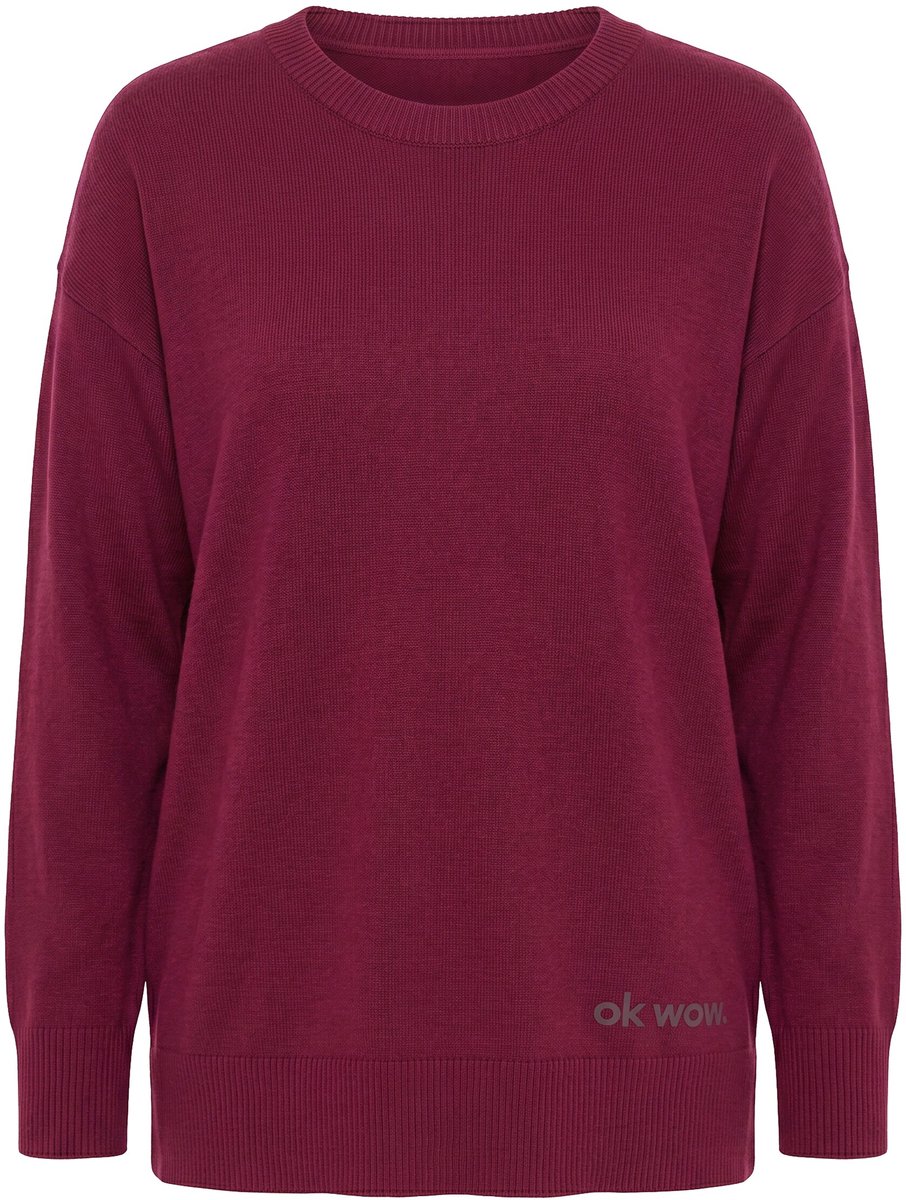 MIAMODA - Dames - Trui loose fit opschrift bij de zoom lange mouwen - Wijnrood - Maat 42+