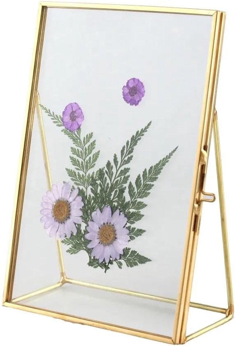 SnelShoppen - Retro Fotolijst - Gouden Glazen Fotolijst met Koper Beugel voor Tafel, Bureau of Vitrine - Staand Verticaal, Ideaal voor Woonkamer, Slaa
