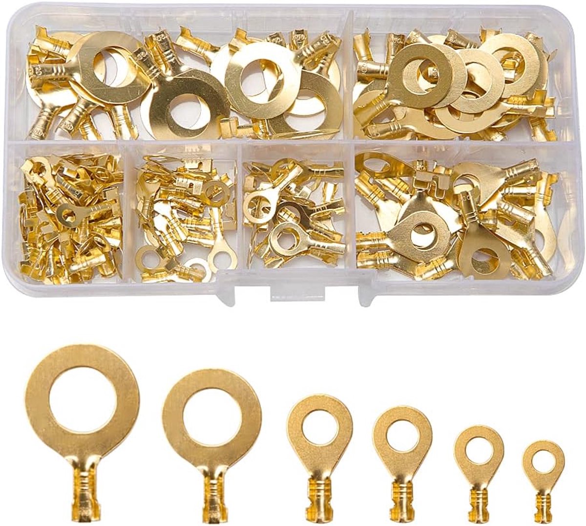 SnelShoppen - 150Pcs Ring Terminals, Koper Ring Lugs Kabel Connectoren Assortiment Kit M3 M4 M5 M6 M8 M10, Corrosiebestendig, Duurzaam, In Plastic Doo