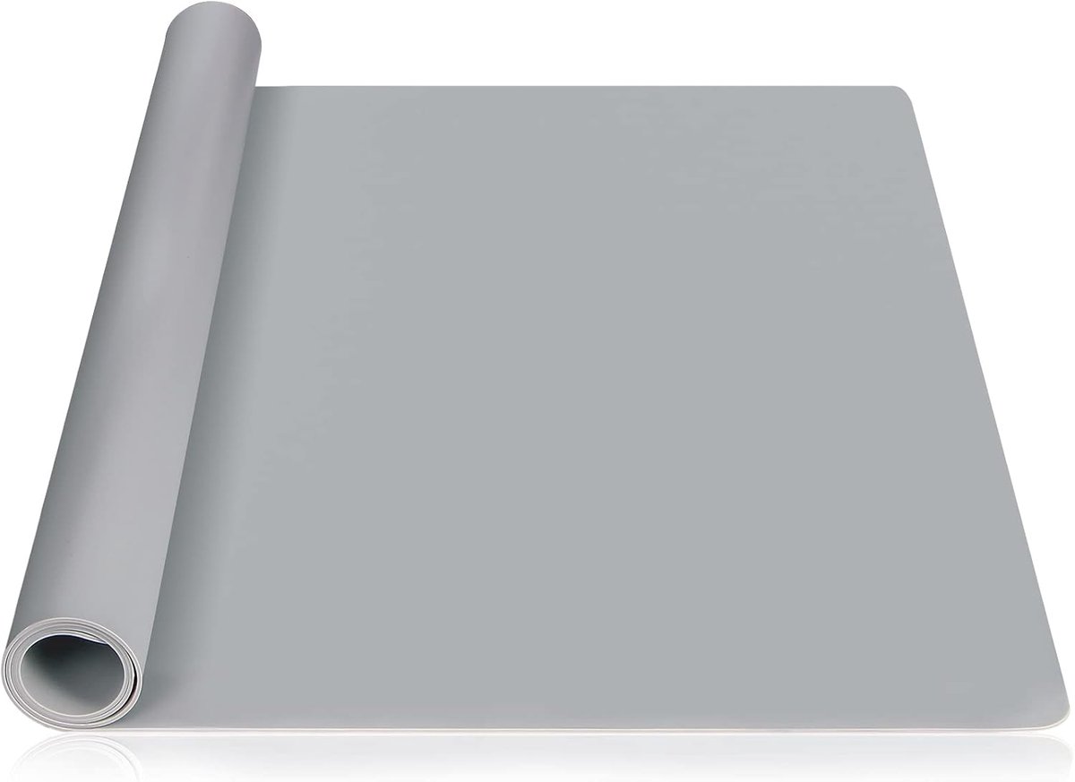 SnelShoppen - Grote Siliconen Bakmat 60 x 40 cm Antikleef Bakmat voor Deeg, Fondant, Pizza en Gebak in Grijs - Dubbele Dikte, Duurzaam en Handig voor