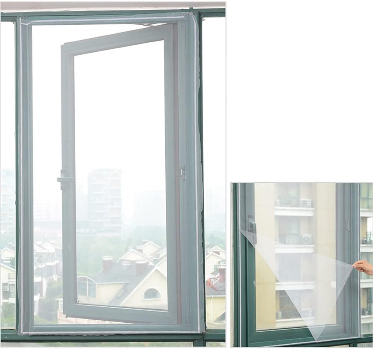 SnelShoppen - 3PCS Insectennet voor Raam 1.3m x 1.5m Vliegenraam Gaas Muggen Bescherming met 3 Rollen Zelfklevende Tape (5mm Breed)
