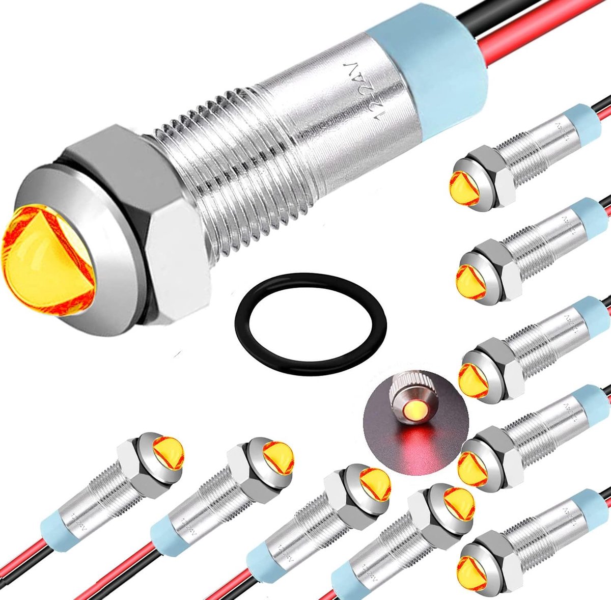 SnelShoppen - 10 Stuks 12V-24V 6mm 1/4" DC LED Metalen Indicatorlamp Waterdicht Signaal Lamp (Rond Geel) voor Auto, Motor, Tuin en Keuken