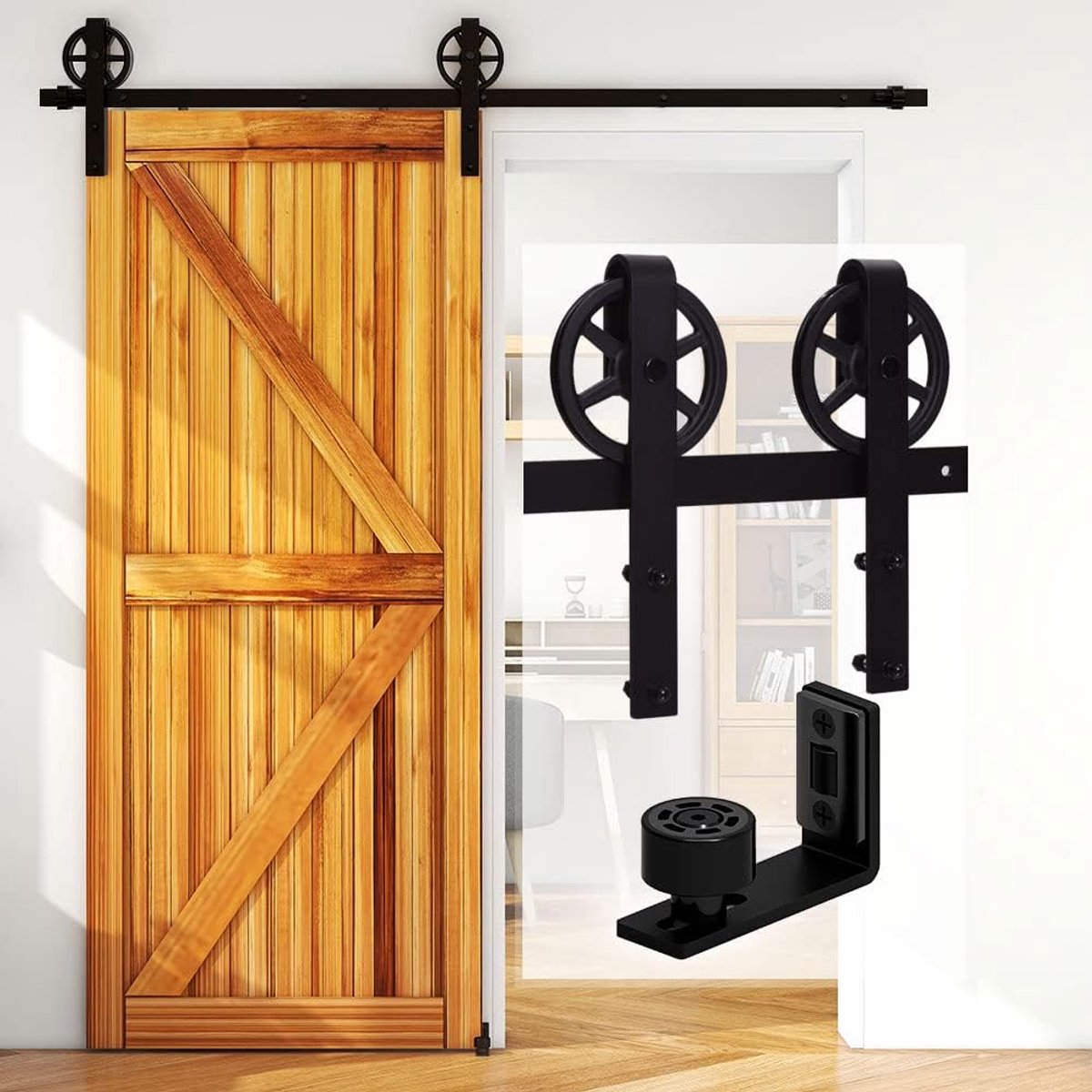 SnelShoppen - Sliding Deursysteem - 8FT 246cm Hoogwaardige Carbon Staal Deuroplossing met Rail voor Loftdeuren en Buiten gebruik - Max. 150 kg, Inclus