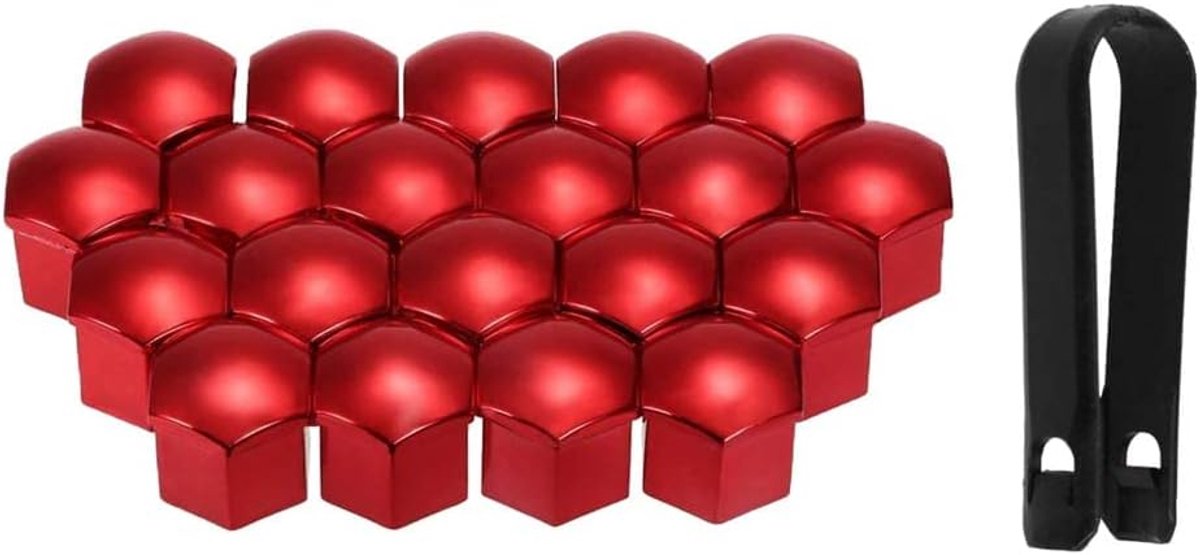 SnelShoppen - 20 Stuks Universele 17mm Wielmoerkappen met Verwijdertool - Rood - Bescherming, Corrosiebestendig, Voor Auto's met 17mm Bouten