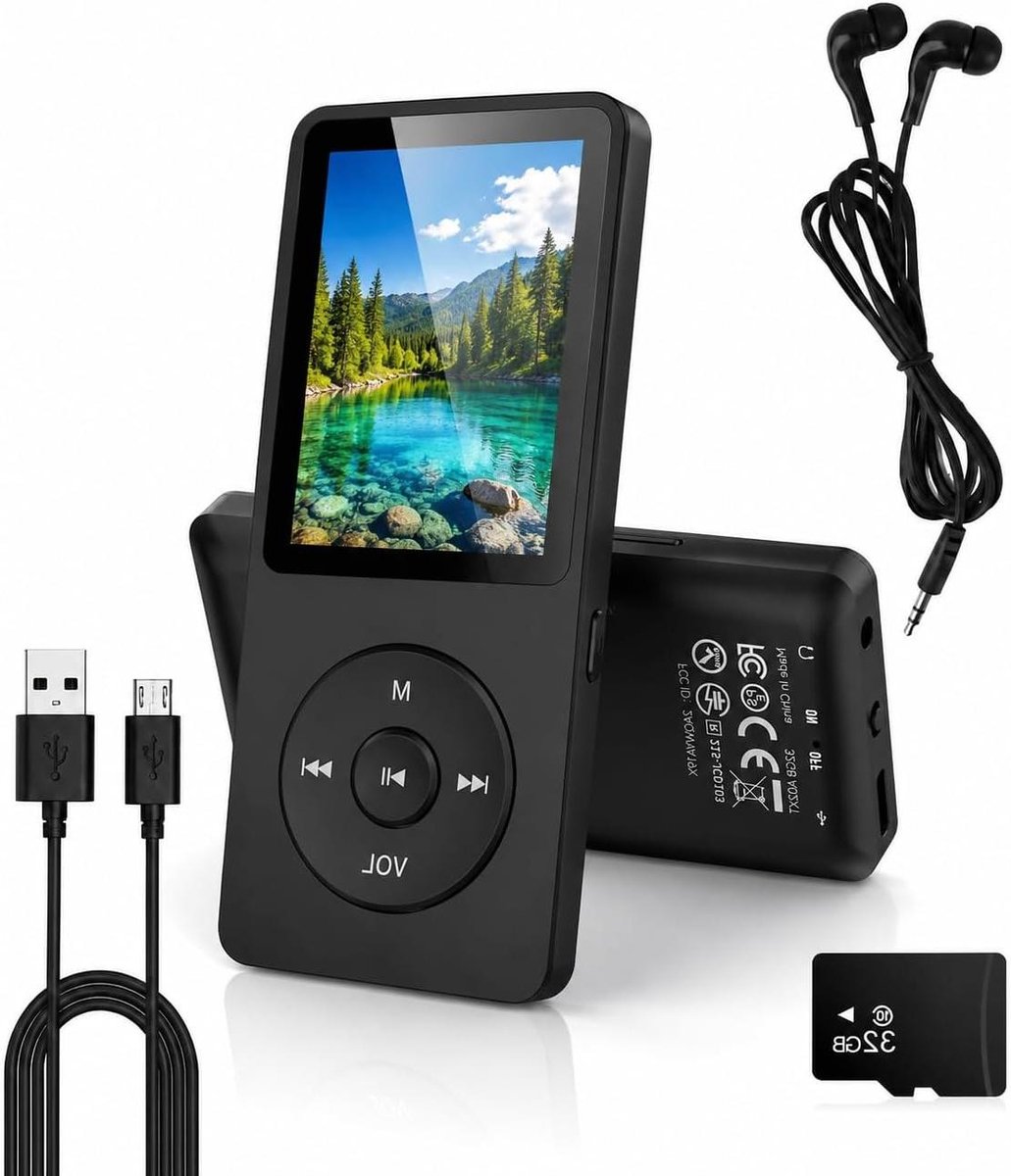 MP3 Speler - Muziekspeler Media - Muziek Luisteren - Bluetooth 5.3 Connectie - 32GB Opslag - Zwart
