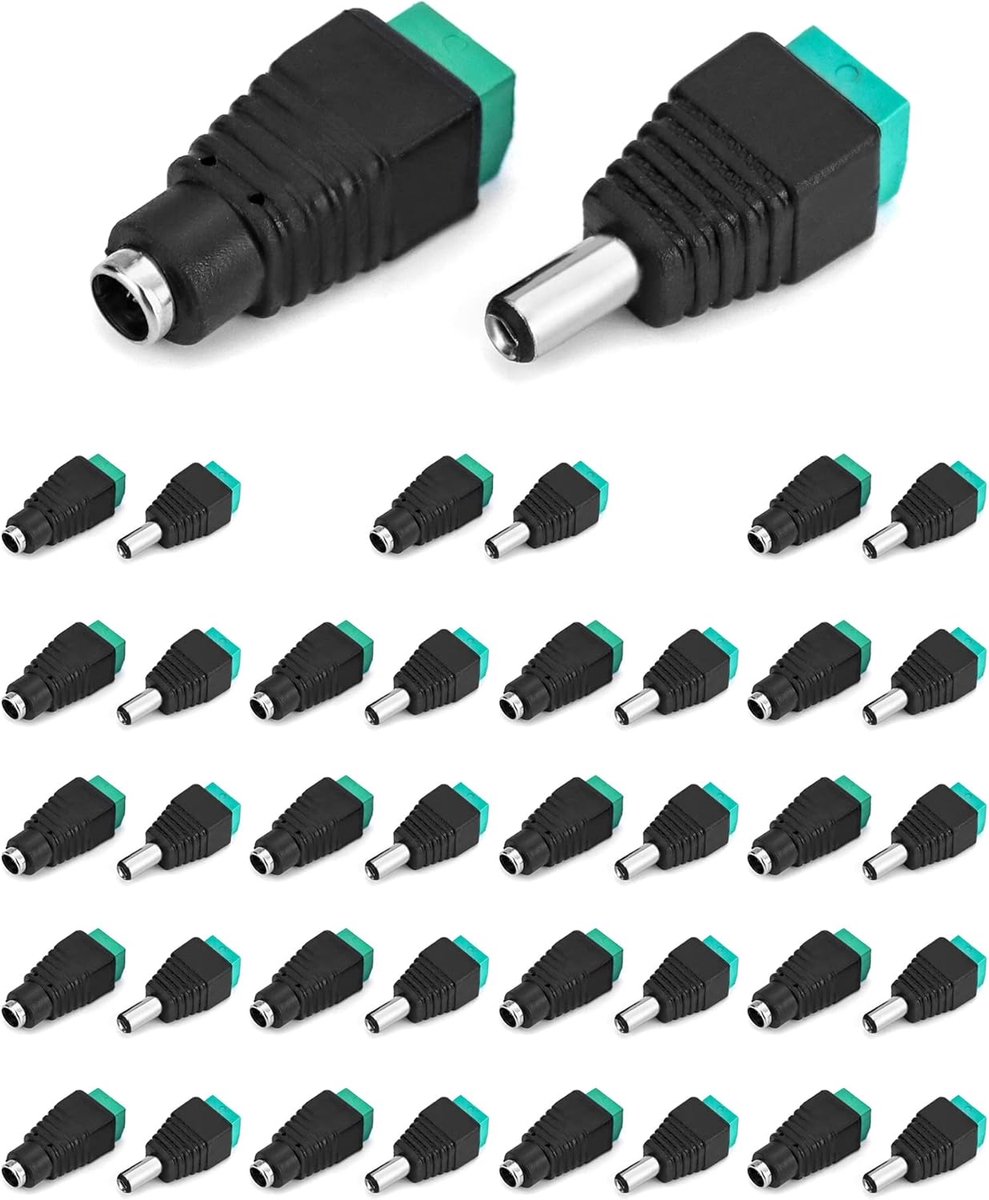 SnelShoppen - 20 Paar DC Male en Female 2.5x5.5mm 12V DC Adapter Barrel Connector voor LED Strips en CCTV Camera's - Fireproof en Moisture-proof