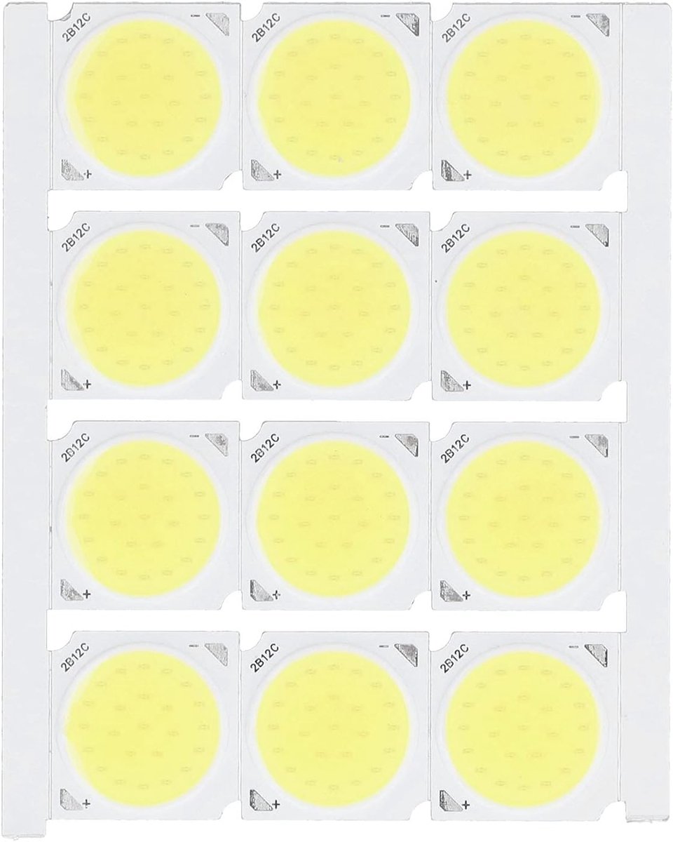 SnelShoppen - COB LED Lichtchip 12W 36-41V 1080LM - Hoogwaardige Ronde LED Chip voor DIY Binnenverlichting - Zacht Wit Licht - 12 Stuks voor Feest, Ca