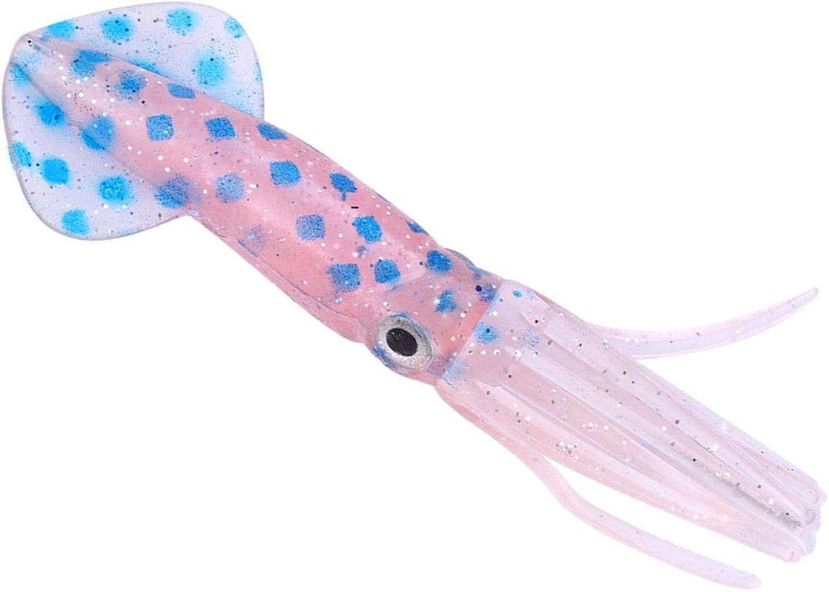 SnelShoppen - 10 Stuks Visspullen Paling Aas Kunstmatige Bionische Octopus Aas Luminiserend Zacht Aas Garnalen Aas voor Zeevissen (roze & blauwe stipp