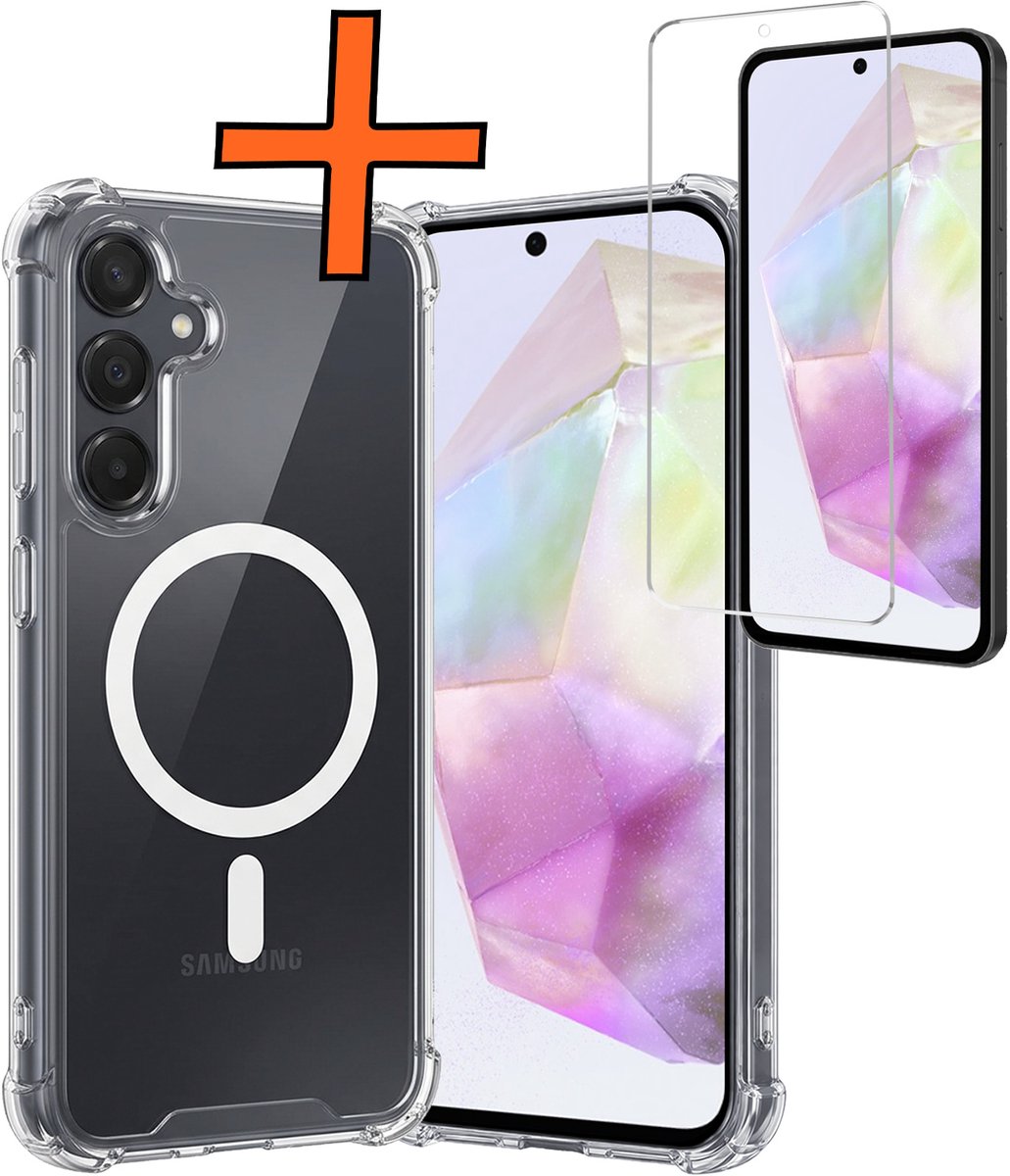 Hoes - Met Screenprotector - Geschikt voor Samsung Galaxy A35 - Magsafe Compatible - Sterk & Shockproof - Back Cover - Shock Proof Case - Telefoon Hoes - Transparant