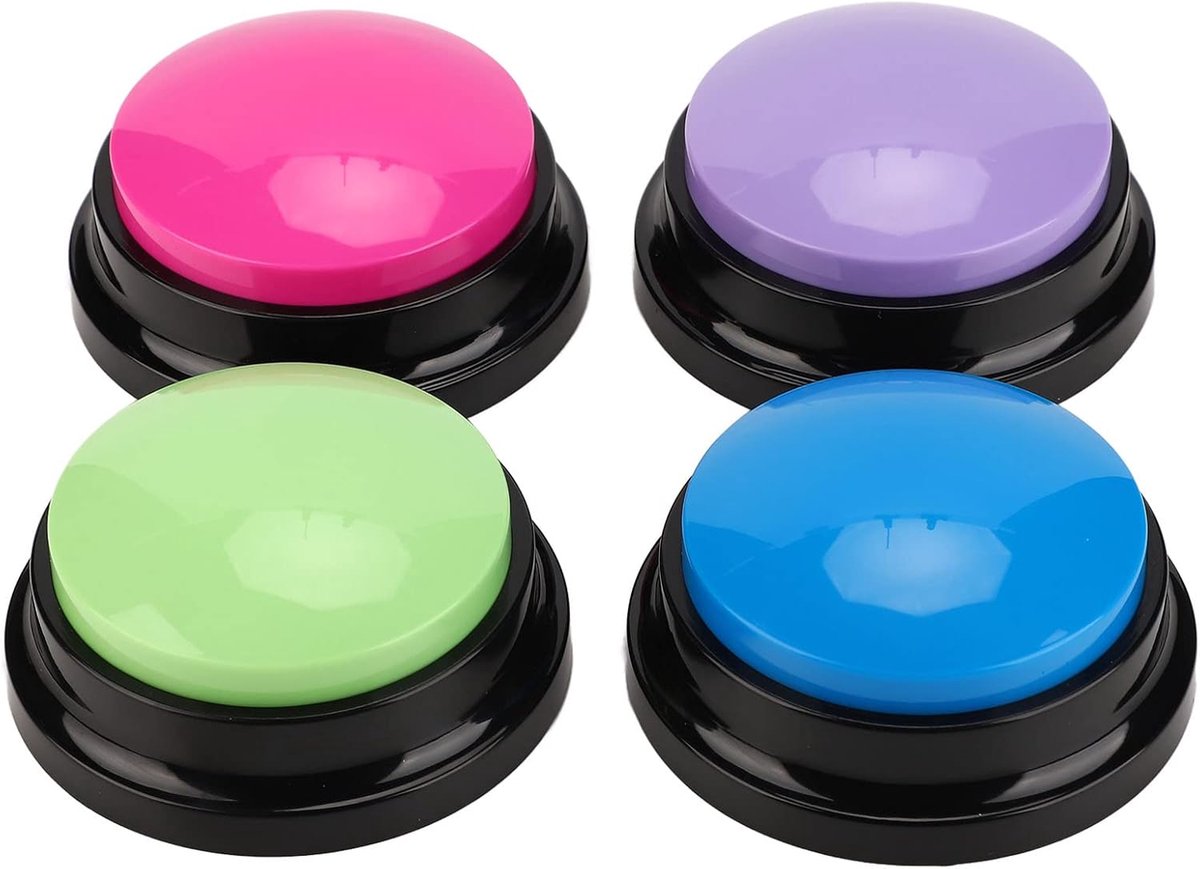 SnelShoppen - 4 Stuks Stemopname Knop, 30s Opname Hond Communicatie Knoppen, Dieren Training Buzzer Praatknop voor Hondentraining