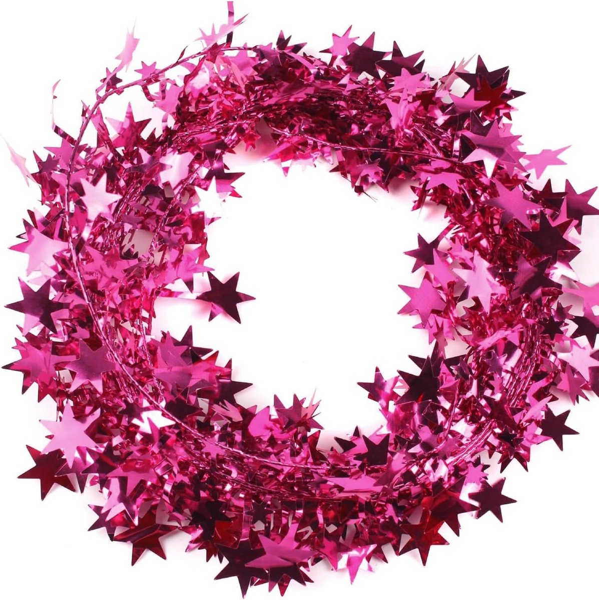 SnelShoppen - 7.5m Sterren Kerstboom Lametta Garlands, Kerstdecoratie, Flexibele Snoeren, Herbruikbaar, Roze, Voor Feesten, Verjaardagen, Jubilea, Oud