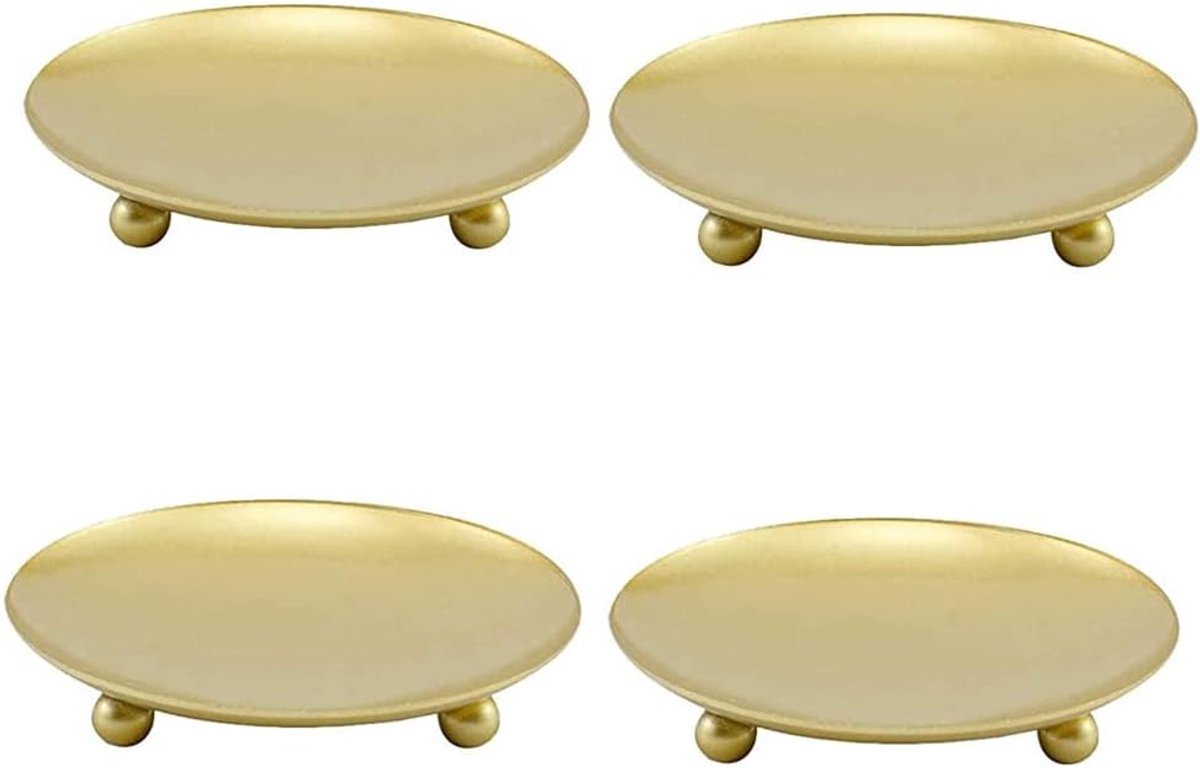 SnelShoppen - 4 Stuks Pilaar Kaarsenhouders, 10 cm IJzeren Kaarsplaten voor Pilaar Kaarsen, Grote Kaarsenschotels voor Bruiloft, Bidden, Thuis, Feest,