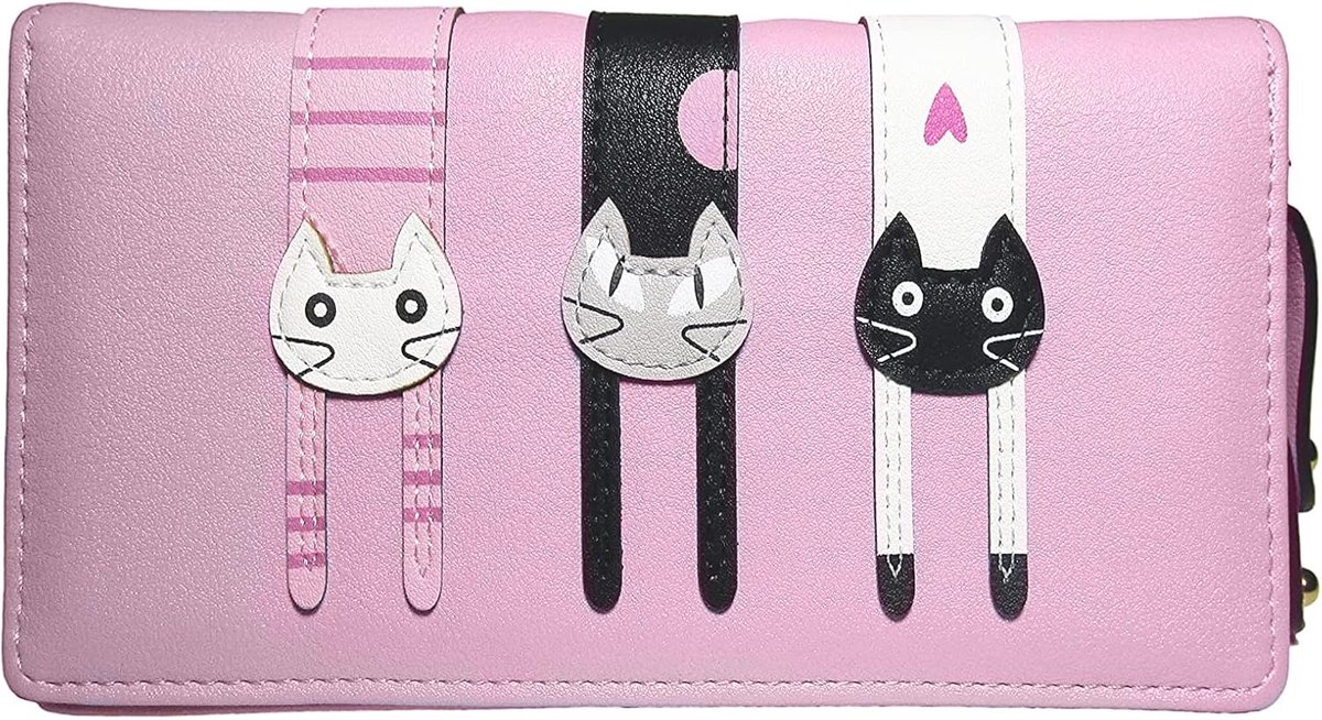 Portemonnee met schattige kat - kleine leren portemonnee - 12 kaartslots - perfect cadeau voor meisjes - ShopVlot