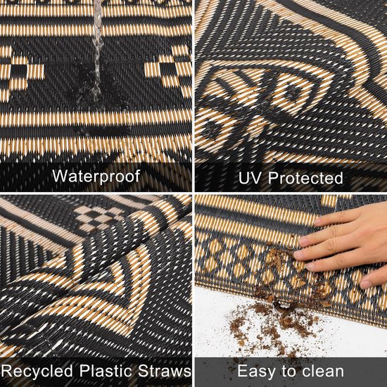 Buitenkleed - Terraskleed - Buiten Ontspannen - Waterdicht UV-bestendig - 150 x 240 cm - Zwart Bruin — afbeelding 4