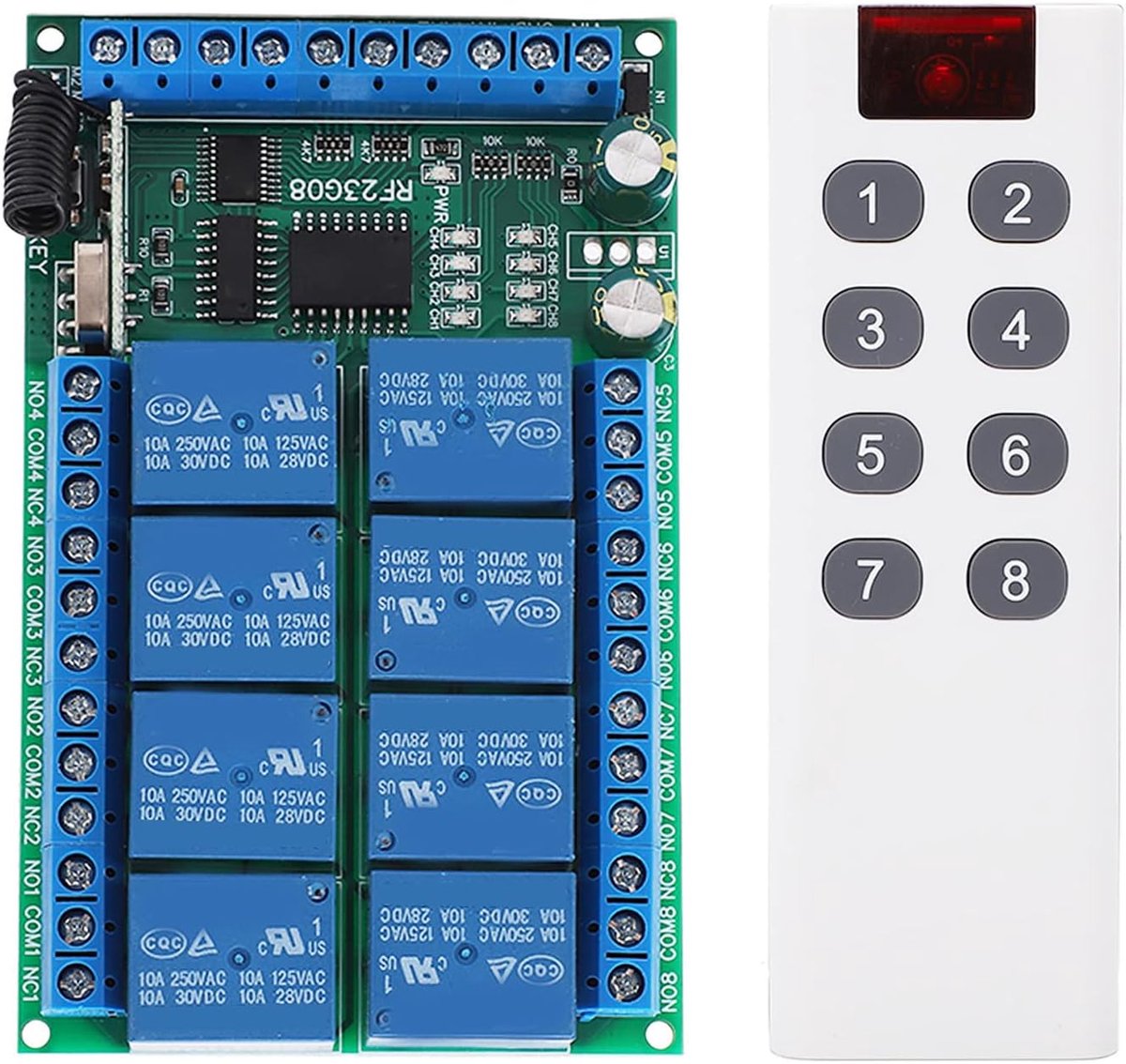 SnelShoppen - 433.92MHz Draadloze Afstandsbediening Module 8 Kanalen 100M Bereik met 4 Modus Instellingen voor Thuis, Tuin en Hobby