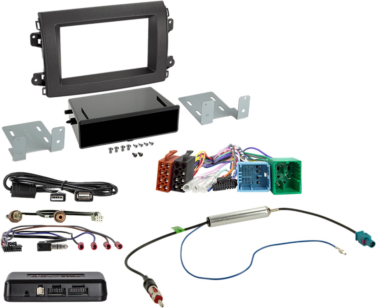 2-DIN-kit met opbergvak voor Citroën/Fiat/Opel 12-pins/32-pins i-adapter