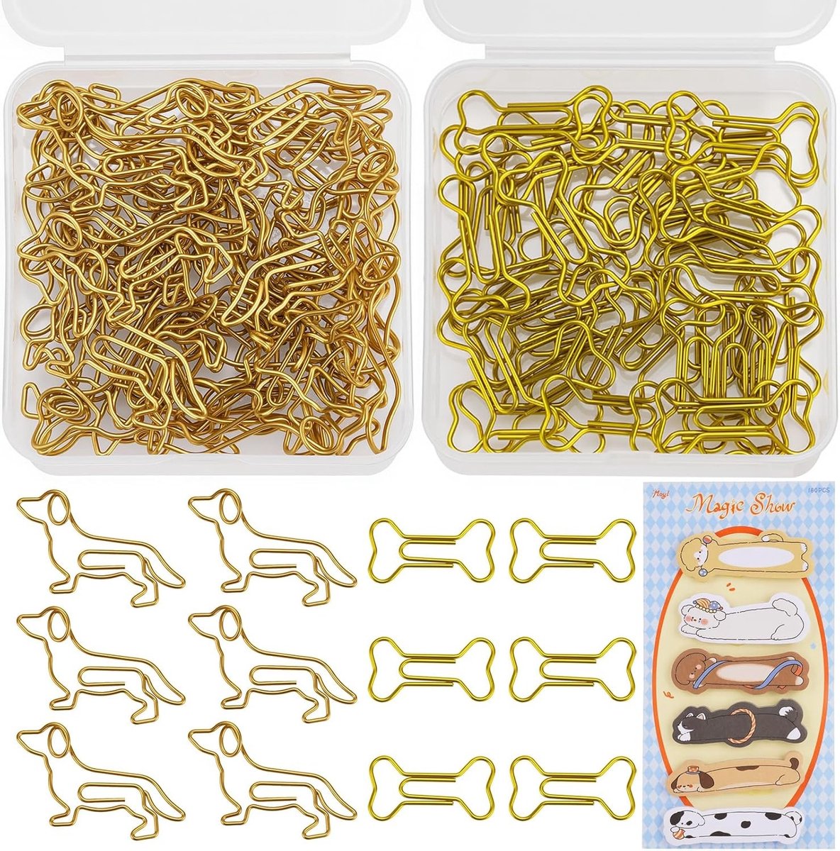 Set van 80 Teckel Paperclips, 40 Gouden Teckels + 40 Gouden Botjes, Inclusief Hond Plaknotities voor Scrapbooking en Organisatie
