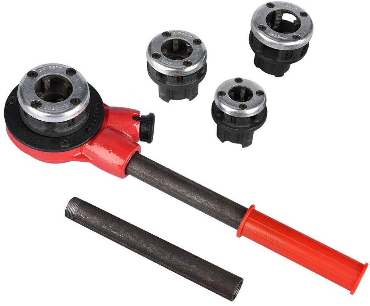 SnelShoppen - Pipe Thread Kit 6-delig - Handmatige Pijpdraaier Set 1/2" 3/4" 1" 1-1/4" - Duurzaam Gietijzer - Inclusief Draadkoppen en Handvatten in D
