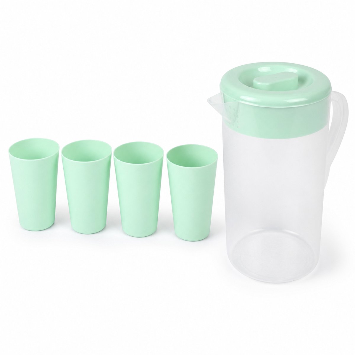 Waterkan 2 Liter met Deksel en 4 Bekers – Kunststof – Mintgroen