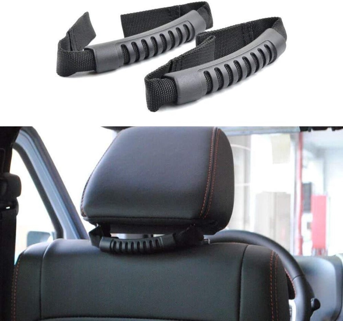 SnelShoppen - Set van 2 Auto Achterbank Extra Hoofsteun Veiligheidshandvat met Dikke Drievoudige Riemen - Duurzaam Nylon - Universele Maat - Ideaal vo