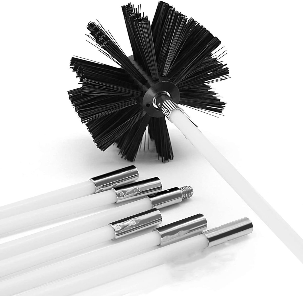 Chimney Cleaning Brush, Pipe Cleaning Tool Kit with 6 Flexible Nylon Rods, 1 Flue Cleaning Brush For Chimney Duct Vent - ShopVlot