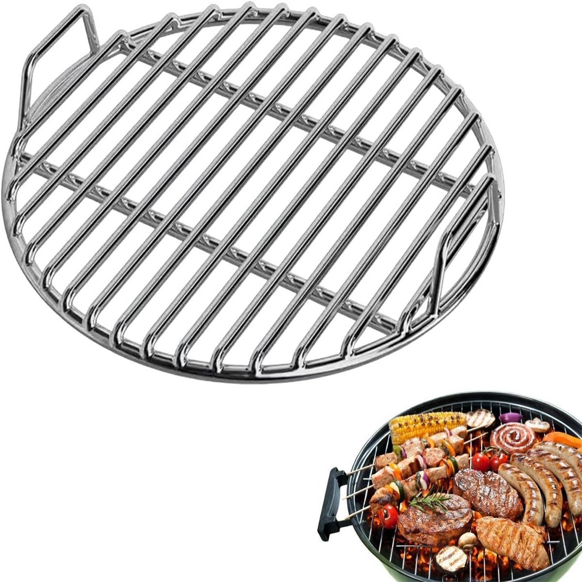 QTTVBTNA -Ronde Grillroost - RVS Grillrooster - Vervangend Rooster - Gelijkmatige Warmteverdeling - Vaatwasserbestendig Oppervlak - Roestvrij Staal - Extra Dik Design - Veilige Greep bij Hoge Temperaturen - 1 Stuk