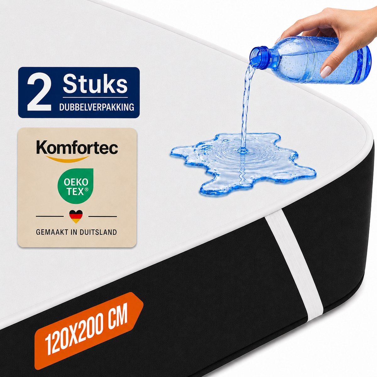 Komfortec Set van 2 Waterdichte Matrasbeschermers 120x200 cm Dubbelpak - Matrasbeschermhoes - Ademende Matrashoes - Niet Krakende Matrasbeschermer - Incontinentiemateriaal - Wit