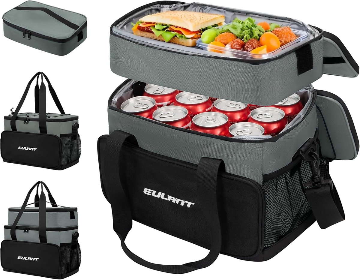 SnelShoppen - 2-in-1 Koeltassenset met Waterdichte Ritssluiting - 16 l Grote Koelbox + 5 l Lunchtas - Geïsoleerde Picknicktas voor Camping, Strand, We