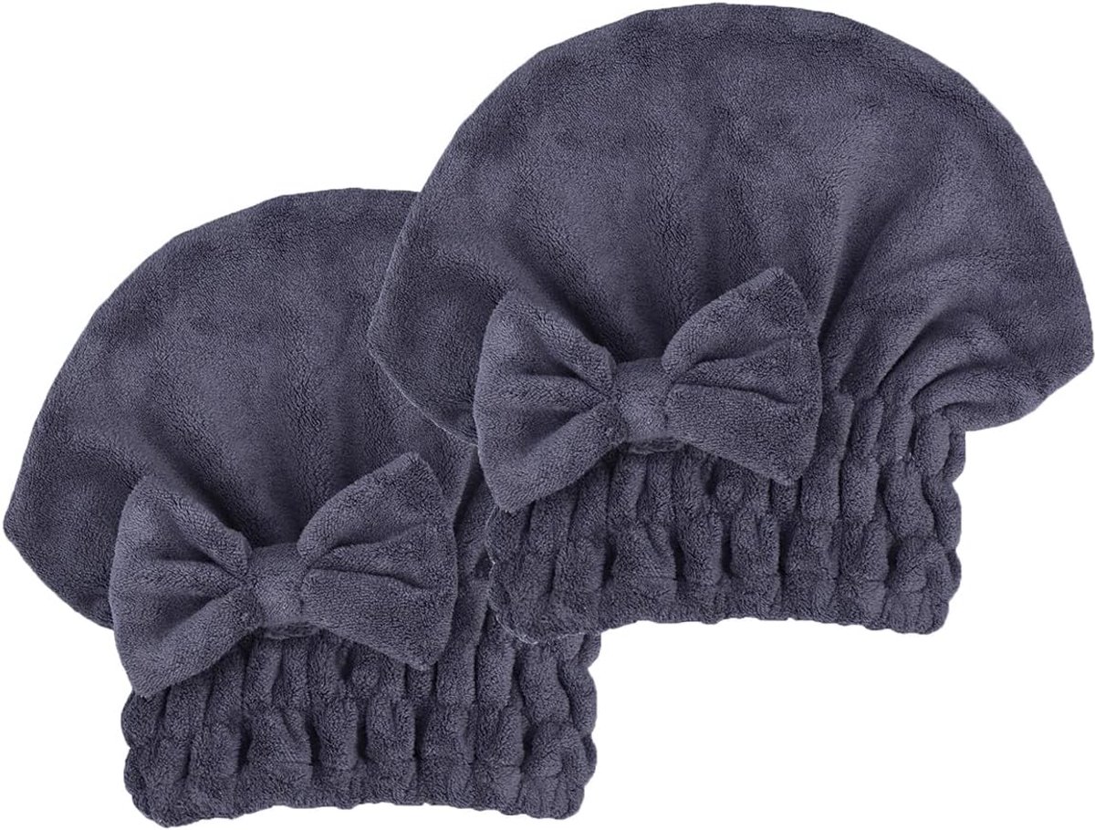 SnelShoppen - Microvezel haardrogende handdoeken hoofdwrap 2-pack met strik-knoop douchemuts haar tulband haarwrap badmuts voor krullend lang en nat h