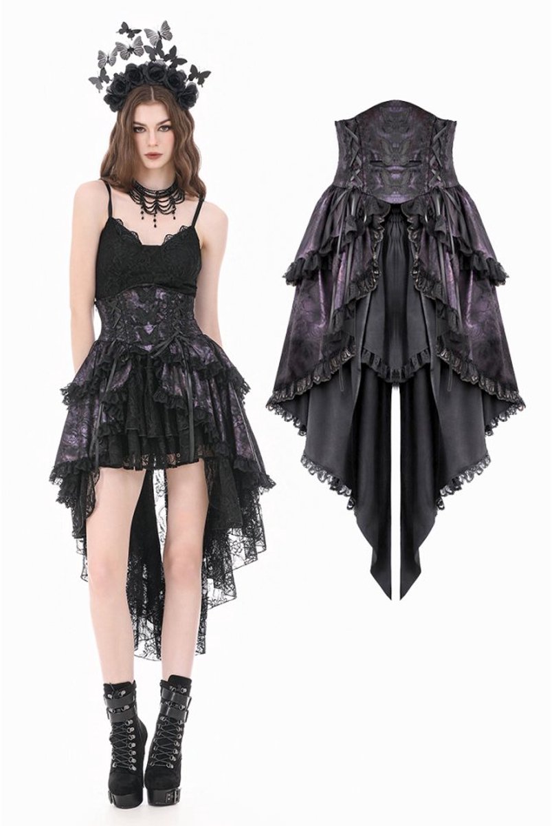Dark in Love - Dark ButterflyWing Gradient Gothic Lolita Dovetail High low rok - XL - Zwart/Paars