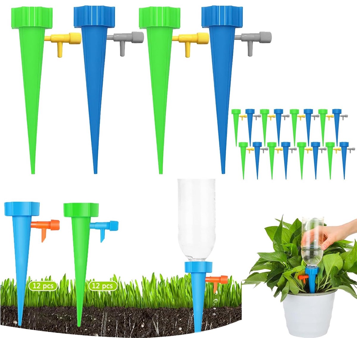 24 Stuks Automatische Plantenbewatering - Bewateringssysteem - Waterdruppelaar Voor planten - Zelfwaterende Plantpennen met Instelbaar Druppelventiel - Voor Kamerplanten, Tuinplanten en Vakantie