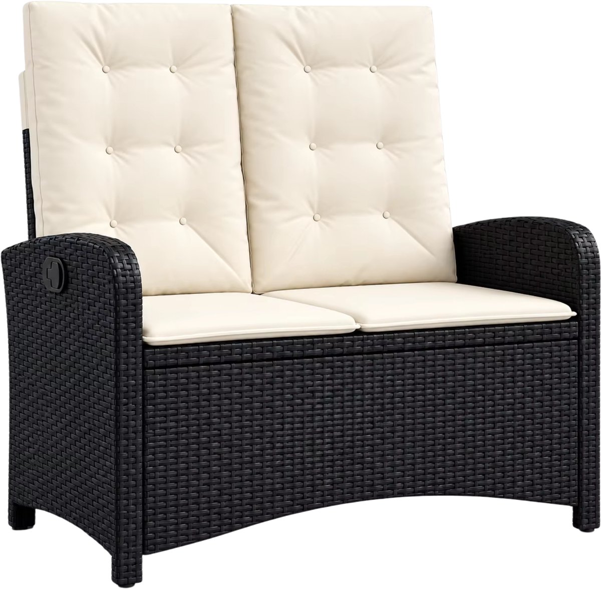 Tuinbank Verstelbaar Zwart – Weerbestendig Poly Rattan, Duurzaam - Comfortabel & Stijlvol Design met Kussens