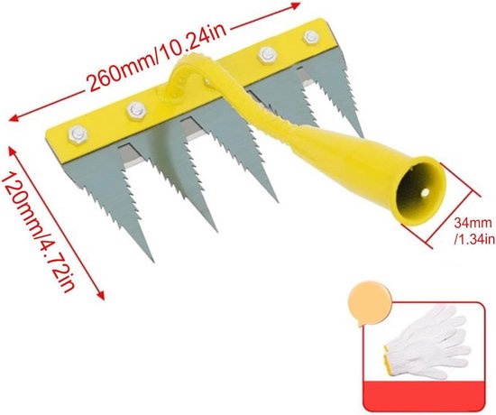 Onkruidhark 5 tanden - Onkruidsteker Wieden - Tuinonderhoud Vereenvoudigen - Ergonomische Ontlasting - 26 cm breed - Geel Zilver — afbeelding 5