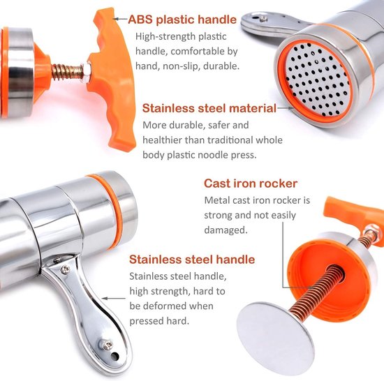SnelShoppen - Handmatige Noodles Maker, RVS Pasta Machine voor Thuis of Restaurant met 7 Mallen, Duurzaam en Veilig Keukenhulpmiddel voor Verse Pasta van Snelshoppen — afbeelding 3