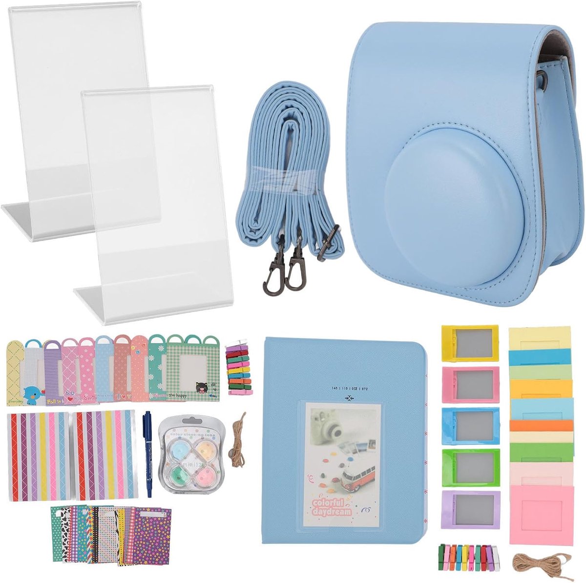 SnelShoppen - Accessoire Set voor Instax Mini 12 Instant Camera - Inclusief Beschermende PU Leren Tas, Instax Mini Album, Lijsten, DIY Stickers, Filte