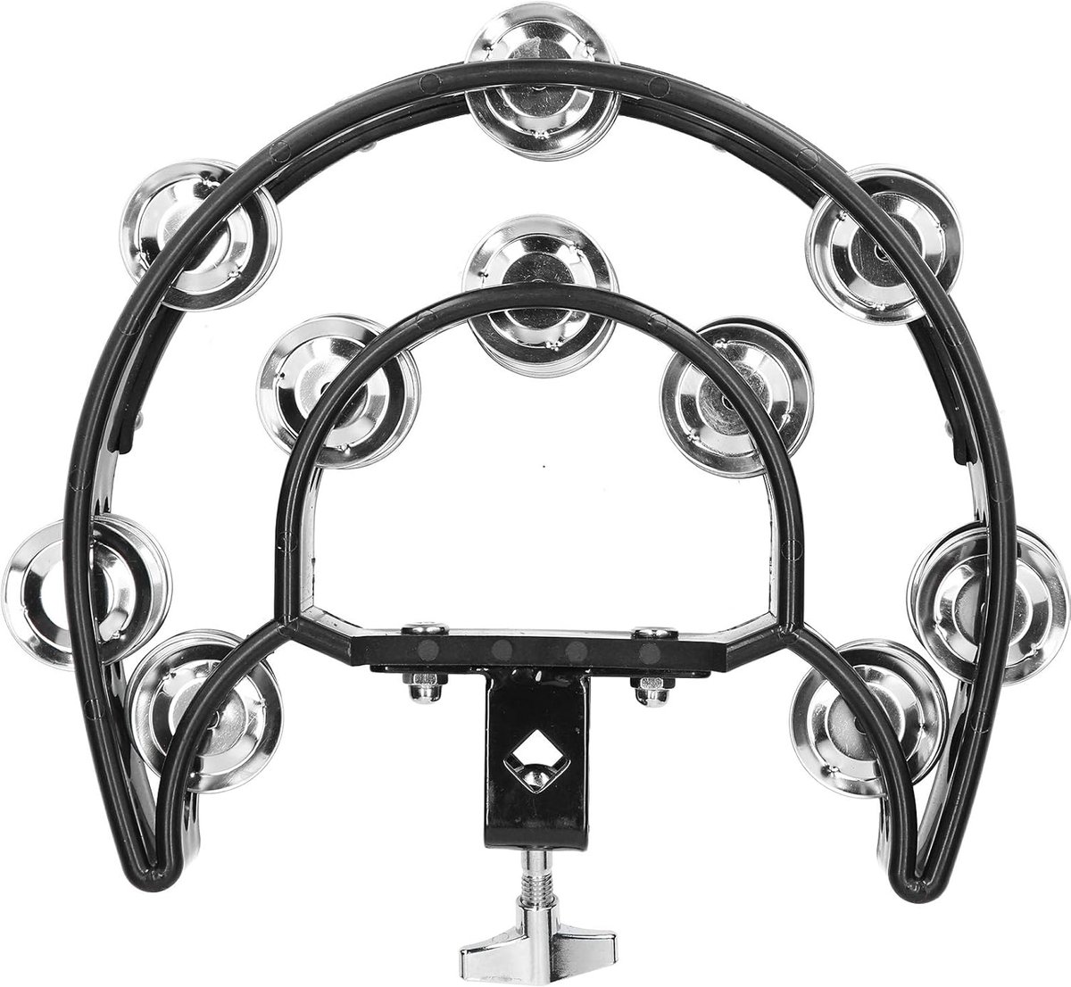 SnelShoppen - Hi Hat Tambourine Drum Set, Multifunctionele Handbel Rammelaar met Dubbele Rij Bellen, Inclusief Montagebeugel voor Akoestische Apparate