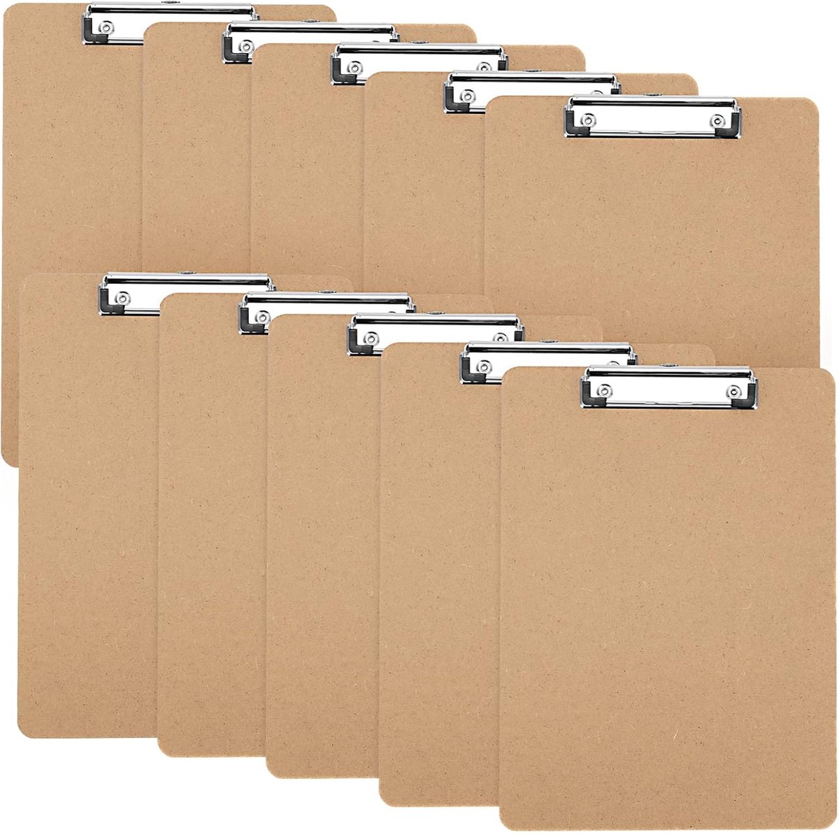 SnelShoppen - Pack van 10 A5 Clipboard, Houten Clipboards met Hanggat en Lage Profiel Metaalclip, Memo Clipboard voor Kantoor en Restaurant, Bruin