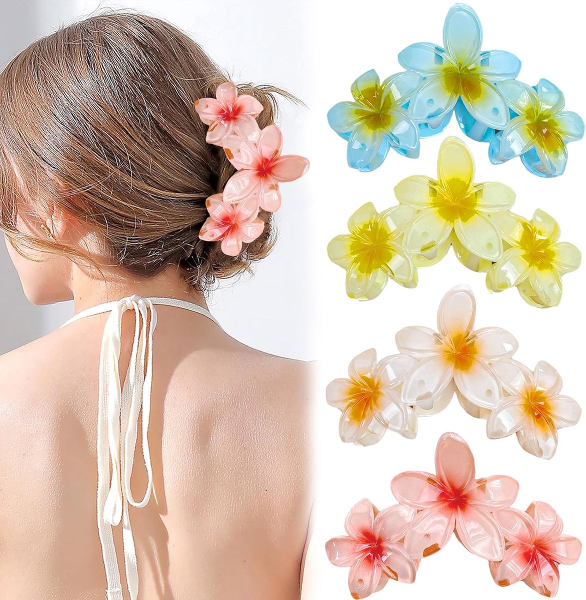 SnelShoppen - 4 Stuks Grote Bloem Haarspelden Sterke Grip Voor Dik Haar Antislip Haarclips Voor Vrouwen Meerdere Kleuren