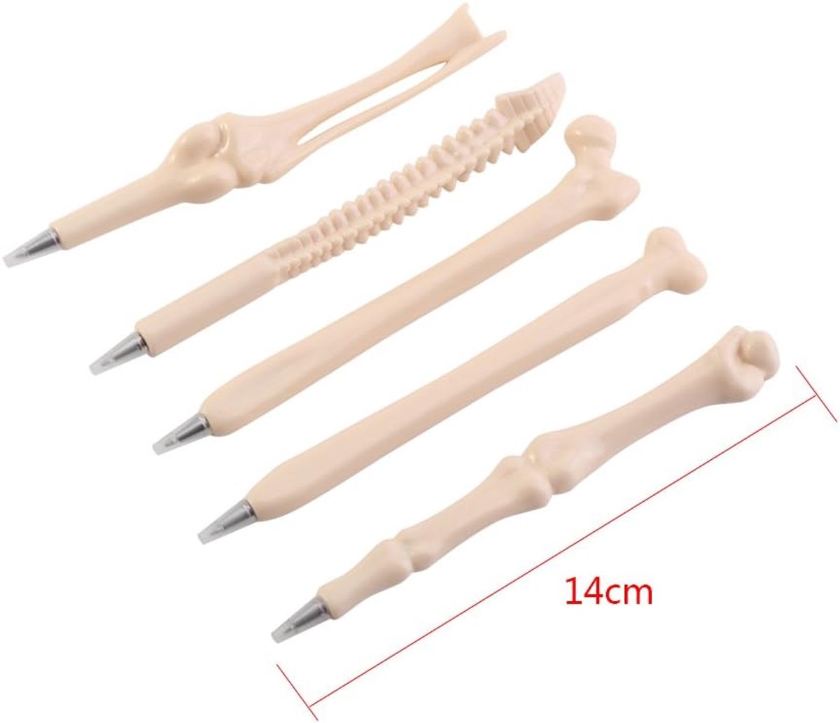 SnelShoppen - 5 Stuks Schattige Skelet Balpen Set 0.7mm voor Studenten, Grappige Botvormige Pennen, Lichtgewicht Kunstbenodigdheden, Perfect voor Scho
